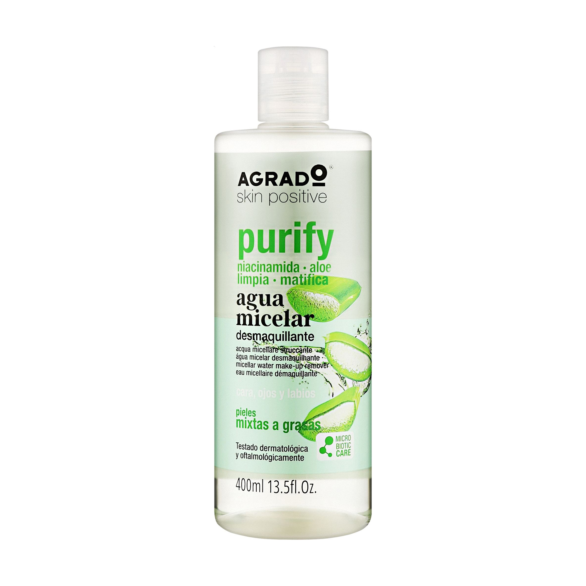Міцелярна вода Agrado Skin Positive Purify Micellar Water Make-Up Remover з ніацинамідом та алое вера, 400 мл